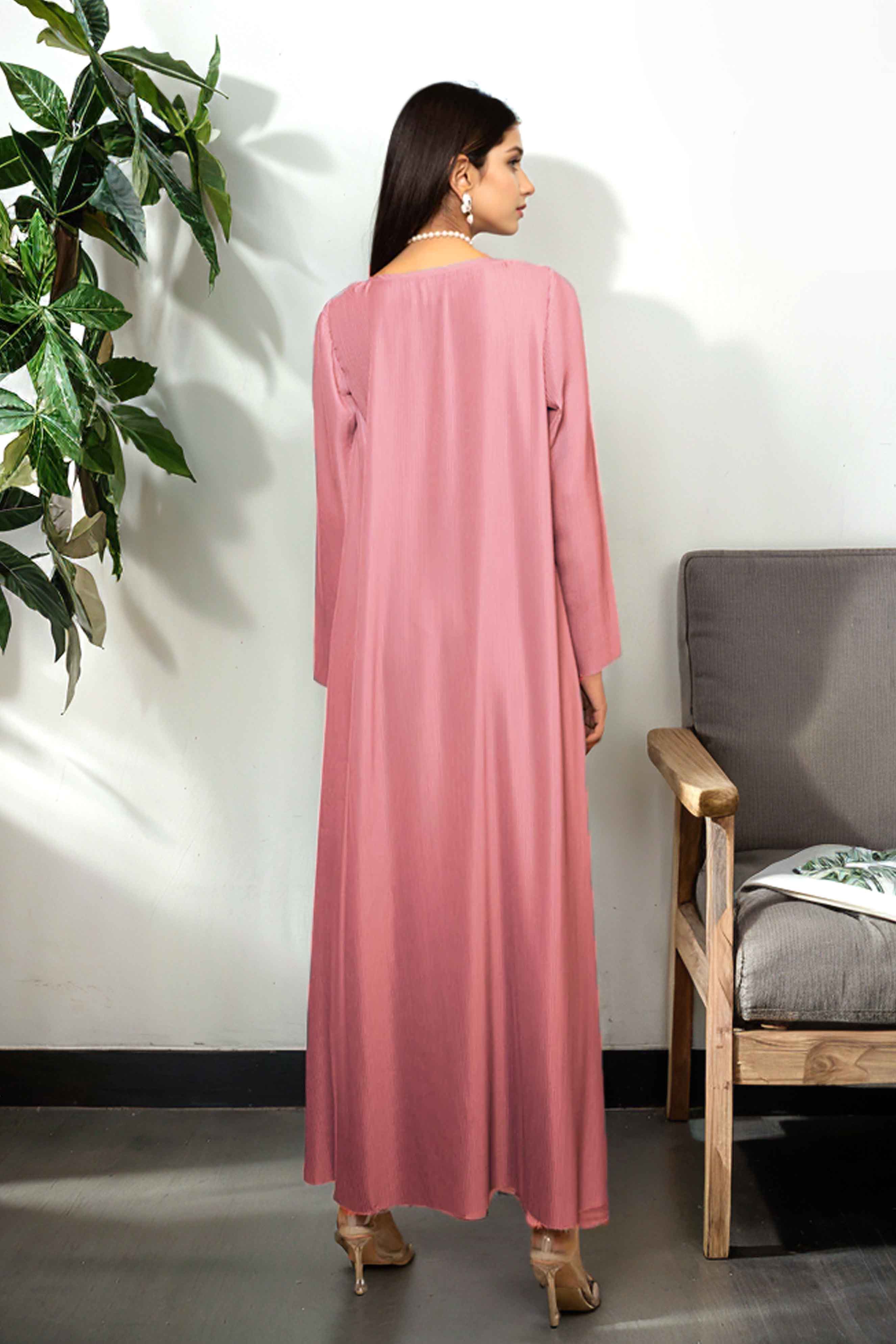Champagne Pink Long Pleated Shirt